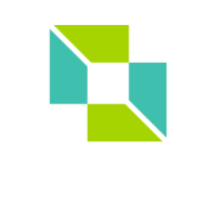 A logo composed of four geometric shapes forming a square in the center. Two green squares are on top and bottom, with two teal triangles on the sides. "AACSB Accredited"